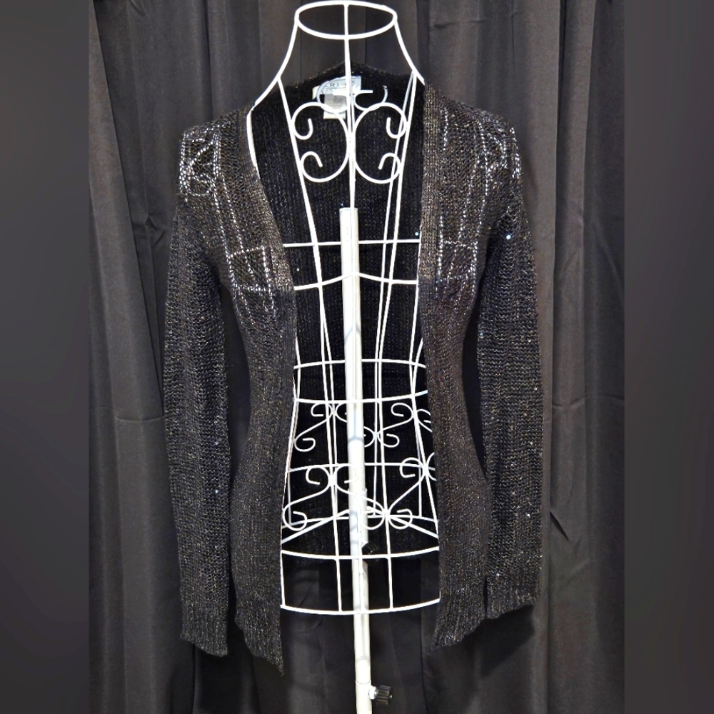 Geri C. Black Knit Sequined Cardigan